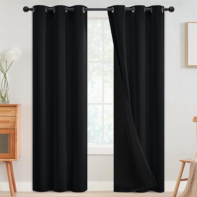 SimpleHome Black 100% Blackout Curtains Room Darkening Living Room 84 Inch