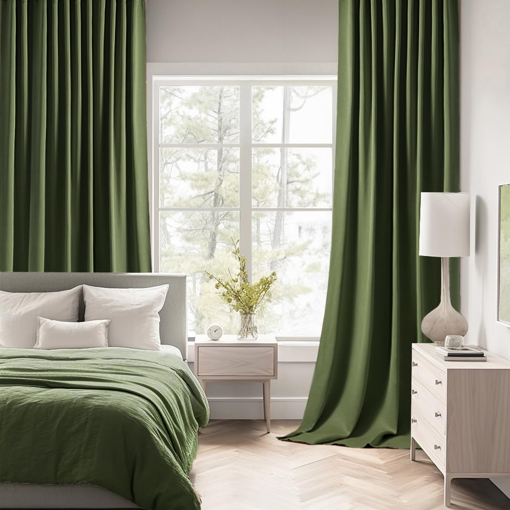 MIULEE Olive Green Back Tab Blackout Curtains 52x108 Inch Long 2 Panels Set