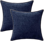 MIULEE Pack of 2 Couch Throw Pillow Covers 20x20 Inch Navy Blue Farmhouse Decorative Pillow Covers with Stitched Edge Soft Chenille Solid Dyed Spring Pillow Covers for Sofa Bed Living Room