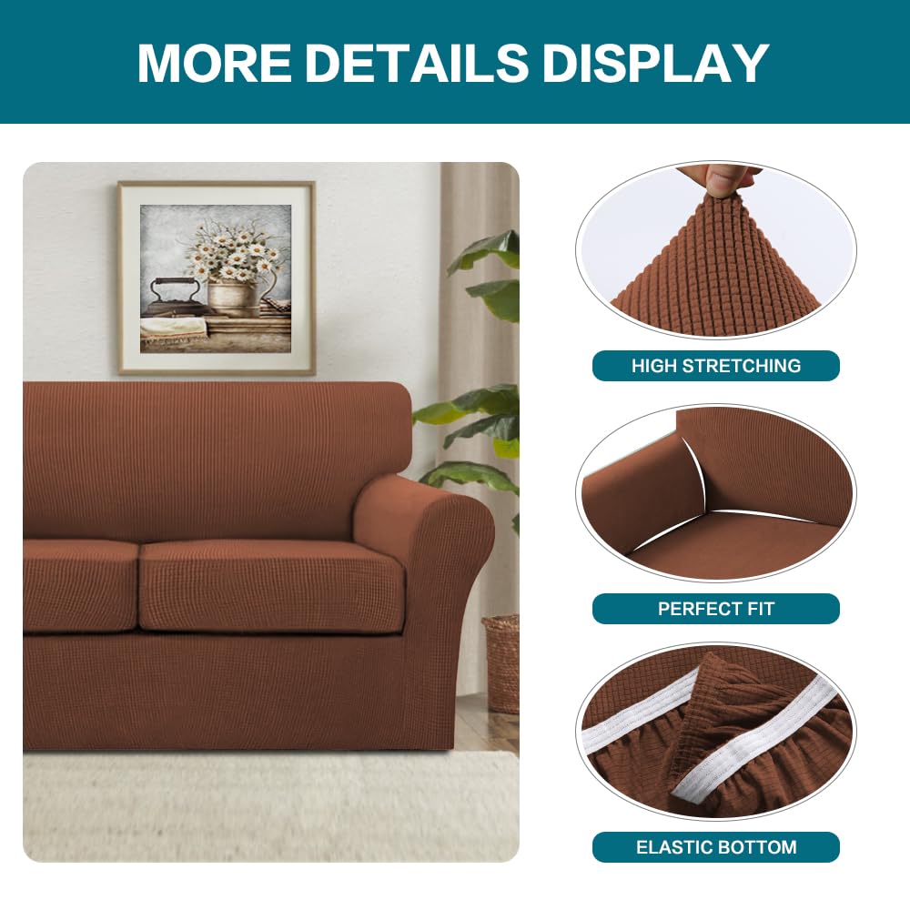 Turquoize 2 Piece Chair Covers Chair Slipcovers for Living Room Armchair Couch Cover Chair Sofa Cover with Individual Cushion Covers Furniture Cover for Chairs Feature Jacquard Fabric (Chair, Caramel)