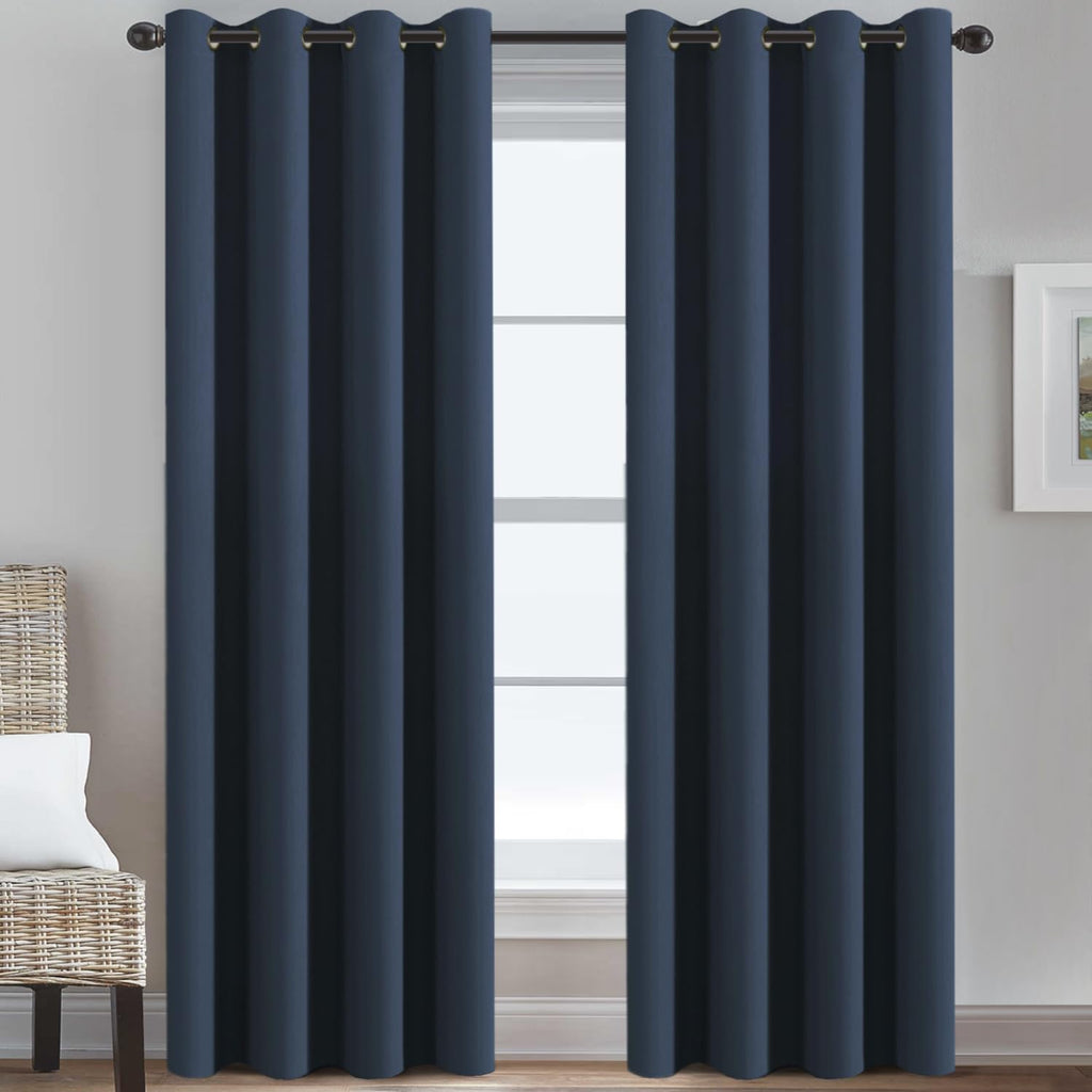 H.VERSAILTEX Blackout Curtain for Living Room Extra Long, Thermal Insulated Bedroom Curtains Grommet Top, Noise Reducing Patio Door Curtain - Navy Blue, One Panel, 52'W x 120'L
