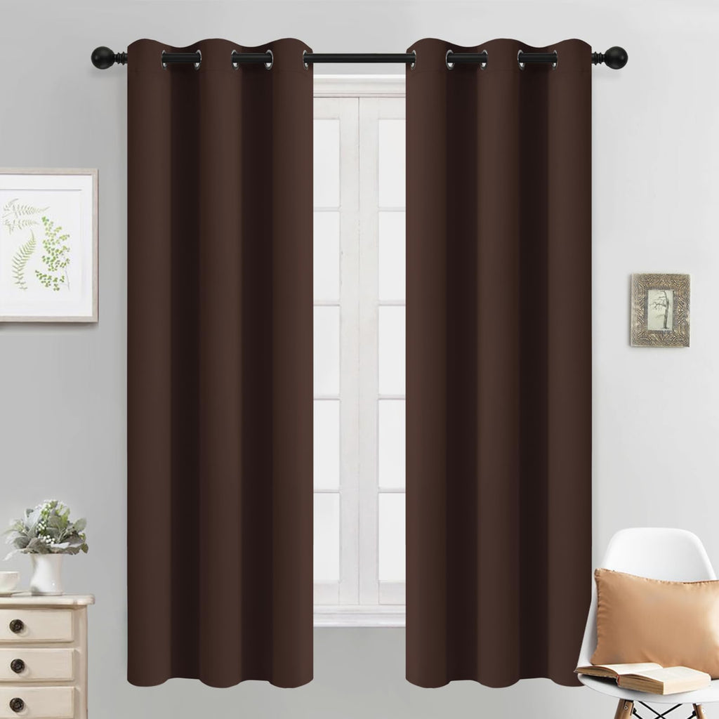 Yakamok Blackout Curtains 38x63 inch Chocolate Brown Thermal Drapes-Bedroom