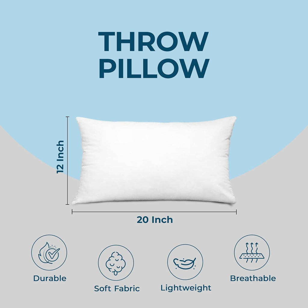 Utopia Bedding Throw Pillows, 12x20 Pillow Inserts, Pack of 1, White