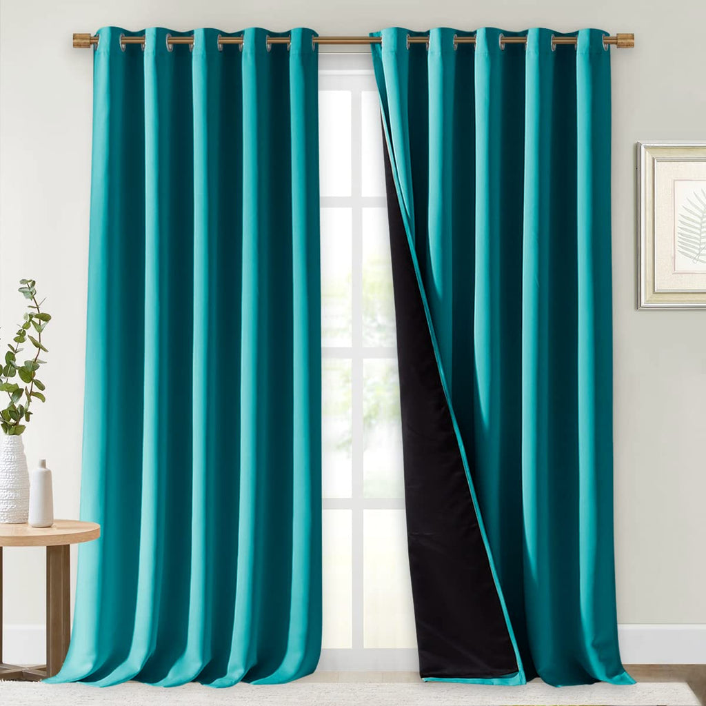 NICETOWN Peacock Teal 100% Blackout Curtains for Windows, Super Heavy-Duty Black Lined Total Darkness Drapes for Bedroom, Privacy Assured Window Treatment for Patio (Pack of 2, 70" W x 108" L)