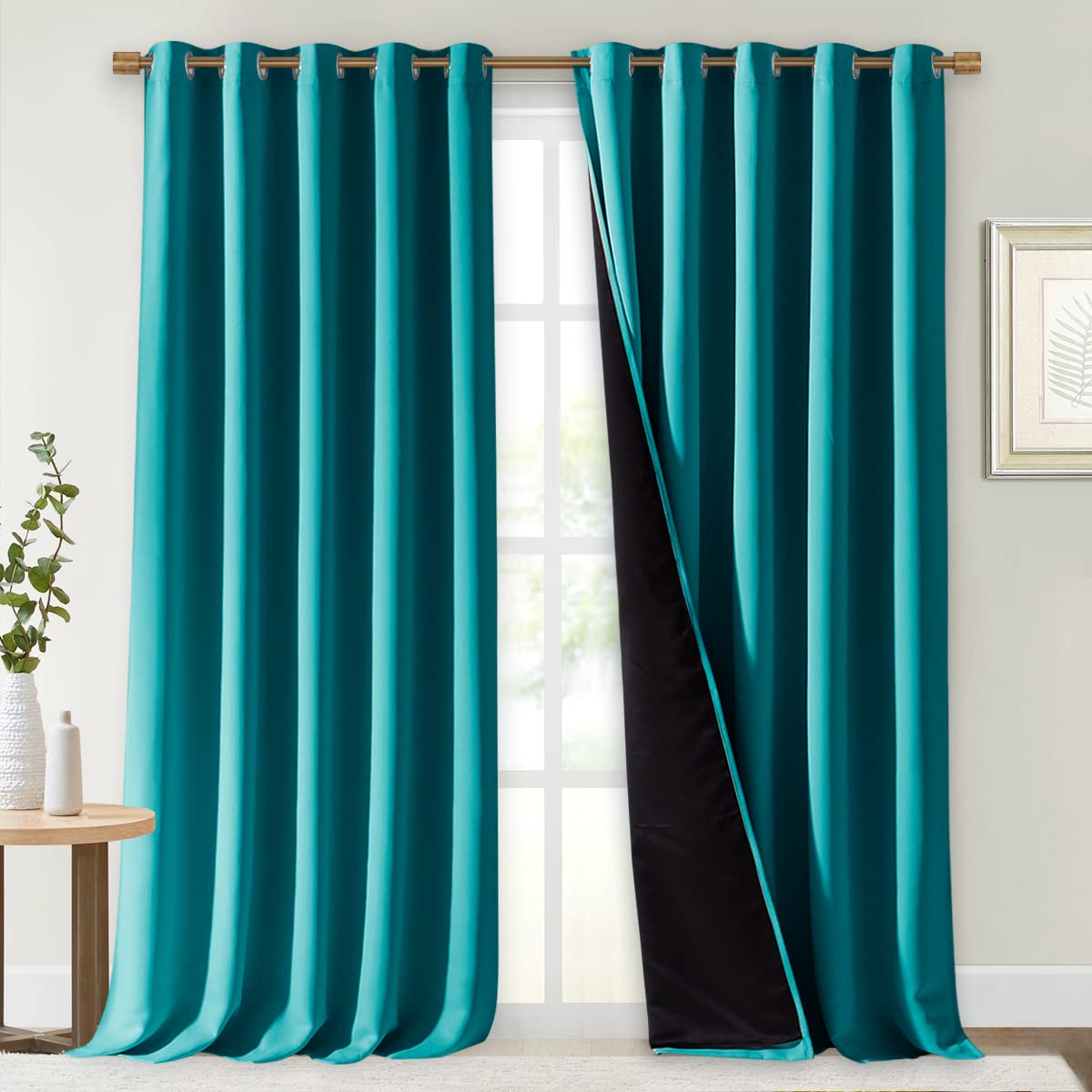 NICETOWN Peacock Teal 100% Blackout Curtains for Windows, Super Heavy-Duty Black Lined Total Darkness Drapes for Bedroom, Privacy Assured Window Treatment for Patio (Pack of 2, 70" W x 108" L)