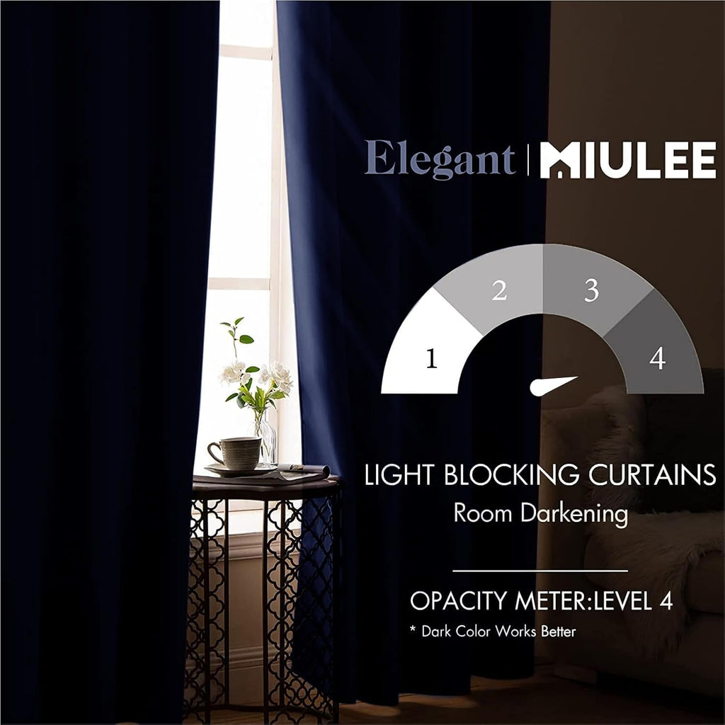 MIULEE Navy Blue Blackout Bedroom Curtains Drapes 84 Inch Long 52"x84"