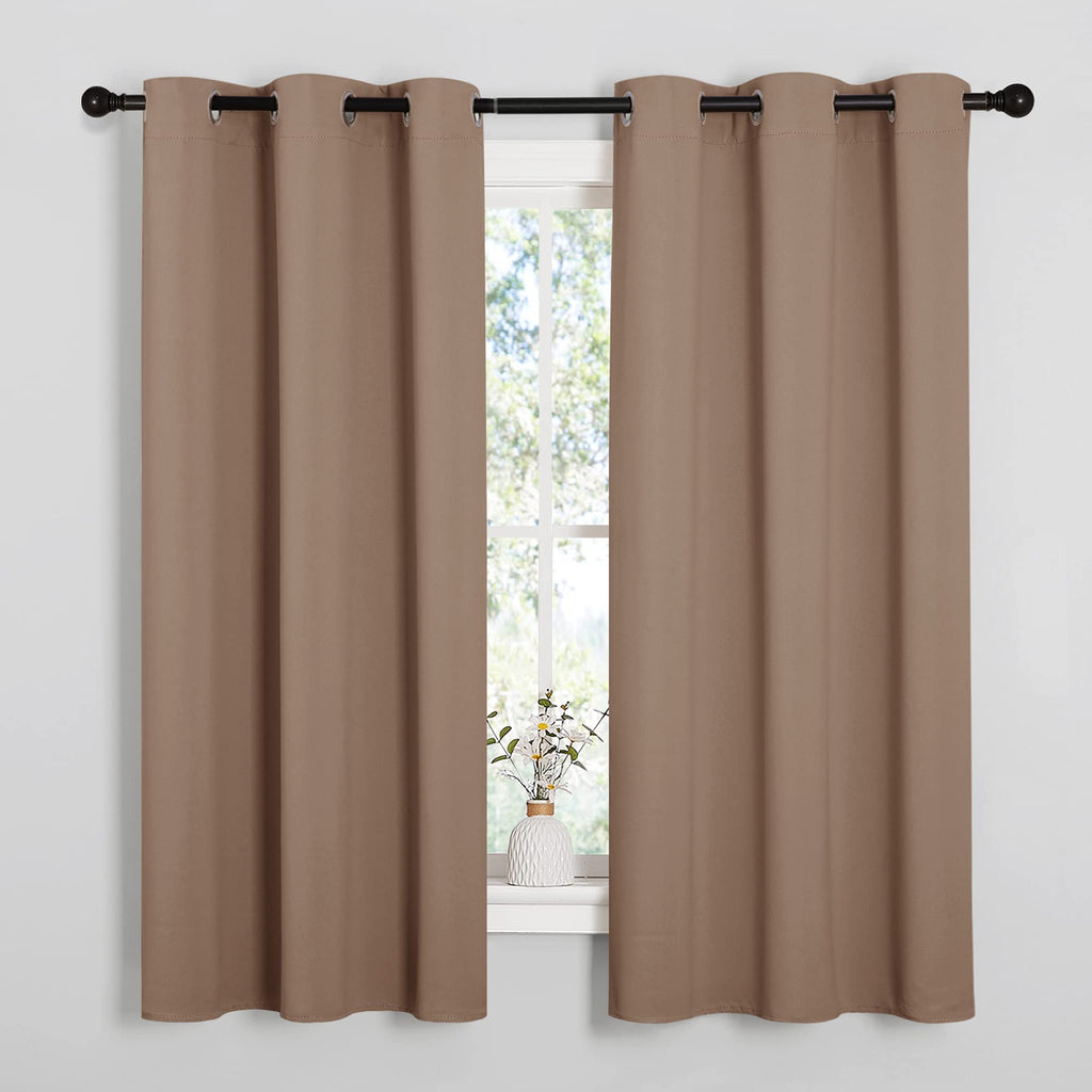 NICETOWN Cappuccino Small Window Kitchen Blackout Curtains, Thermal Insulated Solid Grommet Blackout Short Drapes for Bedroom (Set of 2, 42 by 48 Inch)