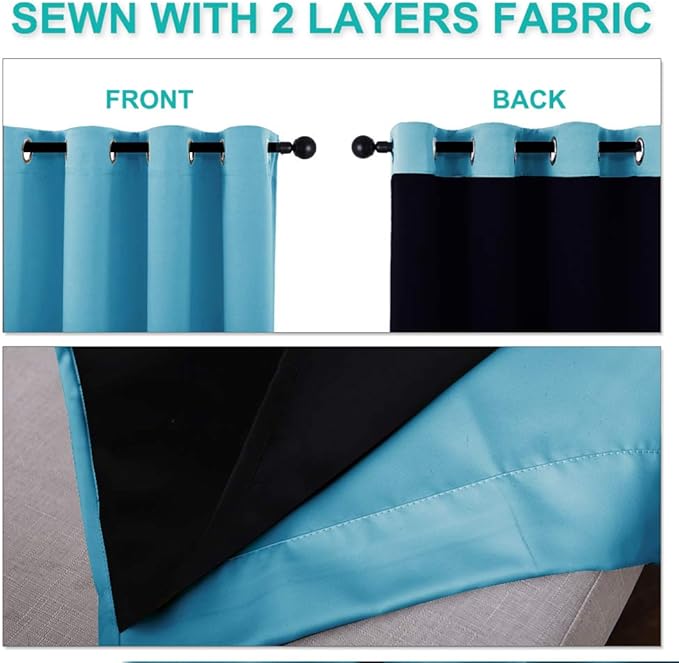 NICETOWN 100% Blackout Blinds, Set of 2, 46" x 96", Teal Blue, Laundry Room Decor Window Treatment Curtains for Large Patio Sliding Door, Thermal Insulated Curtains for Bedroom