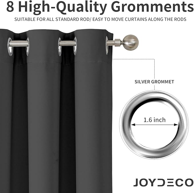 Joydeco 120 inches Long Blackout Curtains 2 Panels Set, Thermal Insulated Length Curtains & Drapes 2 Burg for Living Room Bedroom Window(Dark Grey, W52 x L120 Inch)