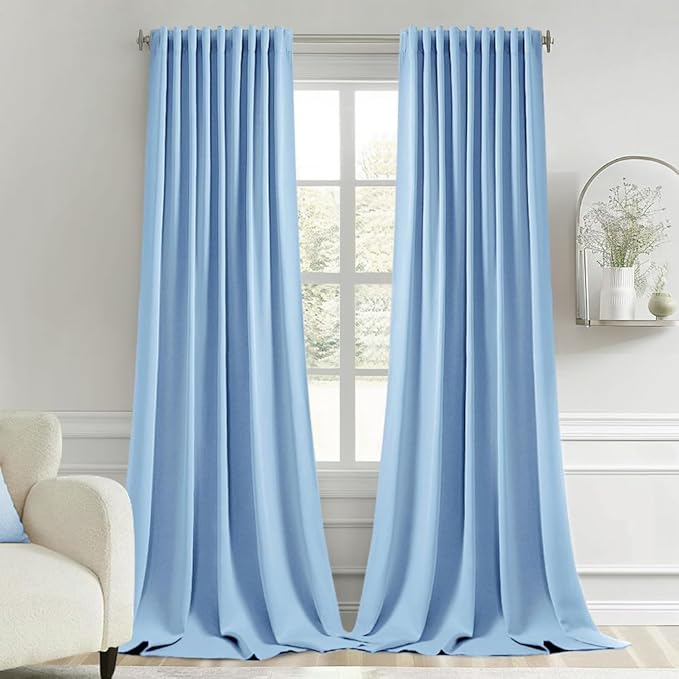 MIULEE Sky Blue Back Tab Blackout Curtains 120 Inch Long 2 Panels Set for Bedroom, Rod Pocket/Pinch Pleated Extra Long Thermal Insulated Living Room Darkening Light Blocking 10FT Drapes