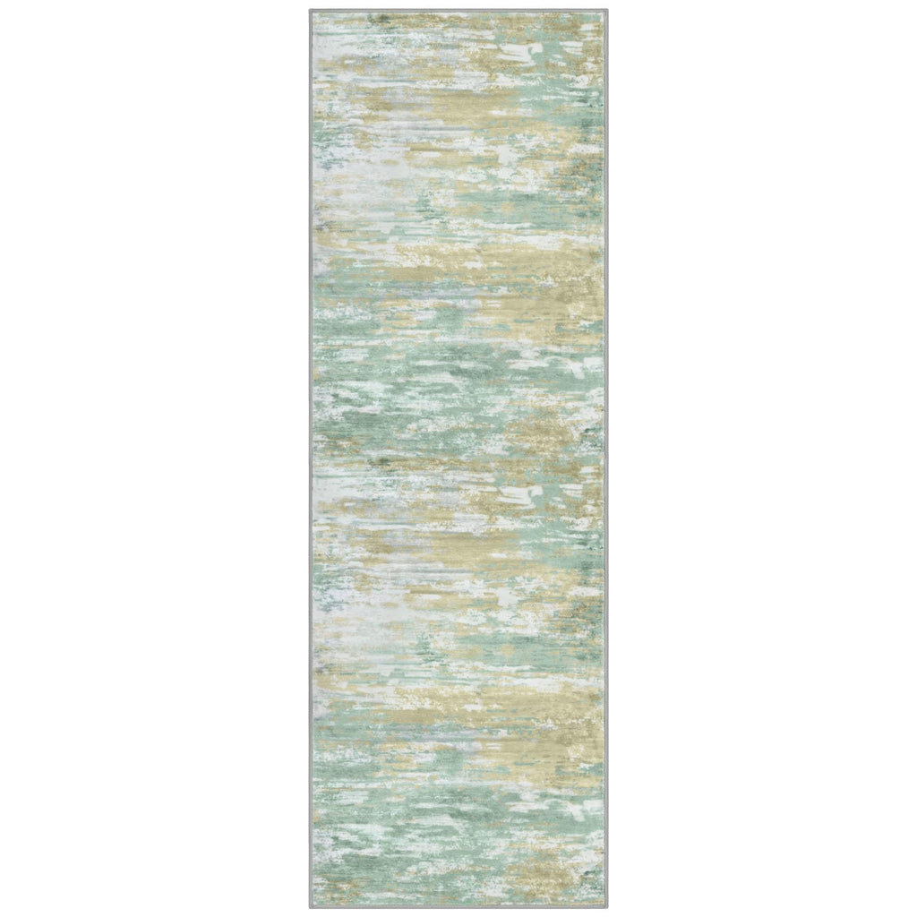 KOZYFLY Modern Abstract Runner Rugs 2x6 Light Green Yellow Machine Washable Area Rug for Bedroom Non-Slip Living Room Rug, Faux Wool Soft Low Pile Office Carpet for Bedroom, Kitchen Bathroom