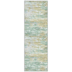 KOZYFLY Modern Abstract Runner Rugs 2x6 Light Green Yellow Machine Washable Area Rug for Bedroom Non-Slip Living Room Rug, Faux Wool Soft Low Pile Office Carpet for Bedroom, Kitchen Bathroom