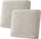 H.VERSAILTEX Velvet Stretch Couch Cushion Cover Plush Cushion Slipcover for Chair Loveseat Sofa Cushion Furniture Protector Seat Cushion Sofa Cover (2 Piece Large Sofa Cushion Covers, Oatmeal)