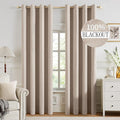MIULEE 100% Blackout Linen Textured Curtains for Bedroom Solid Thermal Insulated Natural Beige Grommet Room Darkening Curtains & Drapes Luxury Decor for Living Room Nursery 52 x 92 Inch (2 Panels)
