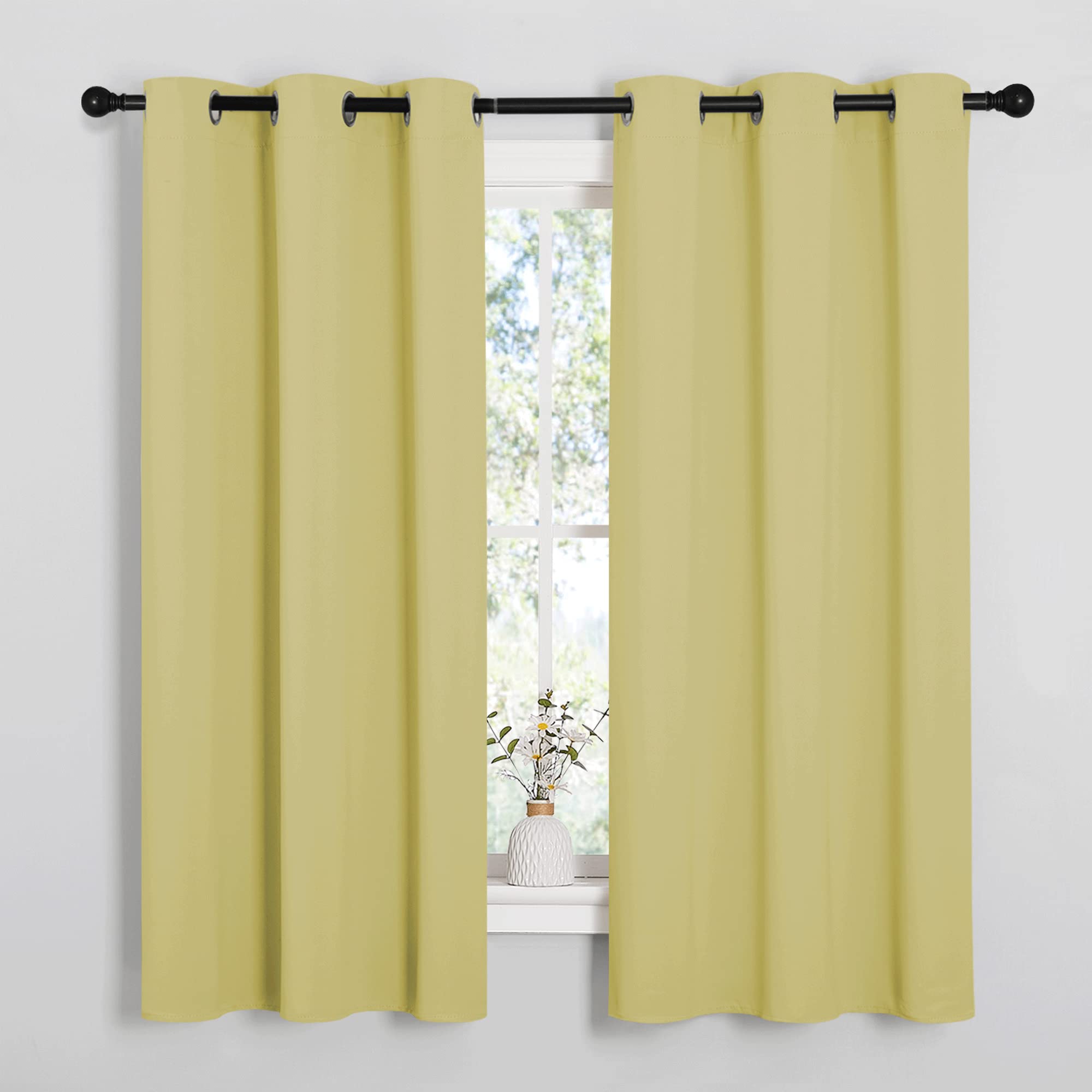 NICETOWN Bedroom Curtains Blackout Drapery Panels, Three Pass Microfiber Thermal Insulated Solid Ring Top Blackout Window Curtains/Drapes (Two Panels, 42 x 50 inches, Gray)