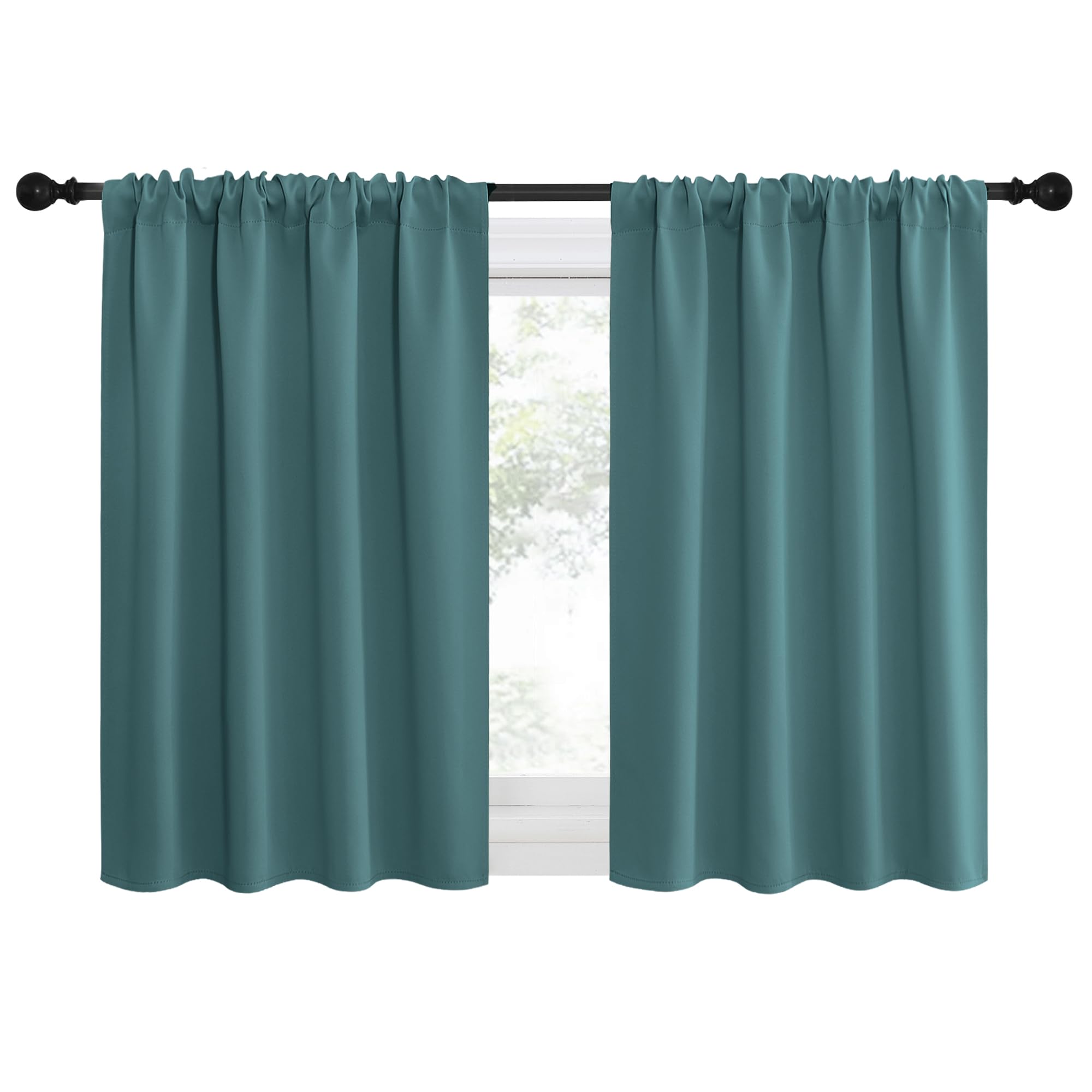 NICETOWN RV Blackout Curtains for Camper Windows, Sea Teal, 42" x 36", Set of 2, Kitchen Curtains, Short Blackout Drapes, Thermal Insulated Rod Pocket Window Treatment Draperies for Nursery