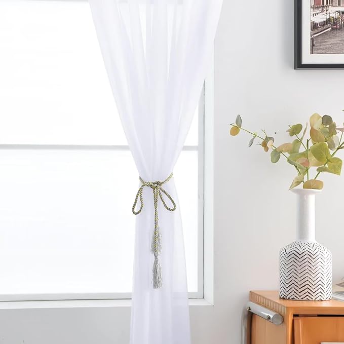SpaceDresser Optical White Sheer Curtains 4 Panels Rod Pocket Semi-Sheer Curtain 84 Inches Long Light Filtering Voile Window Drapes for Bedroom Living Room Kitchen, Each 52W x 84L