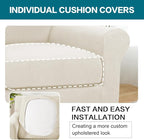 Turquoize 2 Piece Chair Covers Armchair Slipcovers for Living Room Armchair Sofa Cover with Individual Cushion Covers Feature Jacquard Fabric (Chair, Cream)
