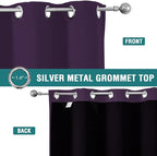 ChrisDowa 100% Blackout Curtains 108 inch Long for Bedroom with Black Liner, 2 Thick Layers Total Blackout Thermal Insulated Grommet Window Curtains 2 Panels Set (Royal Purple, 52 x 108 Inch)