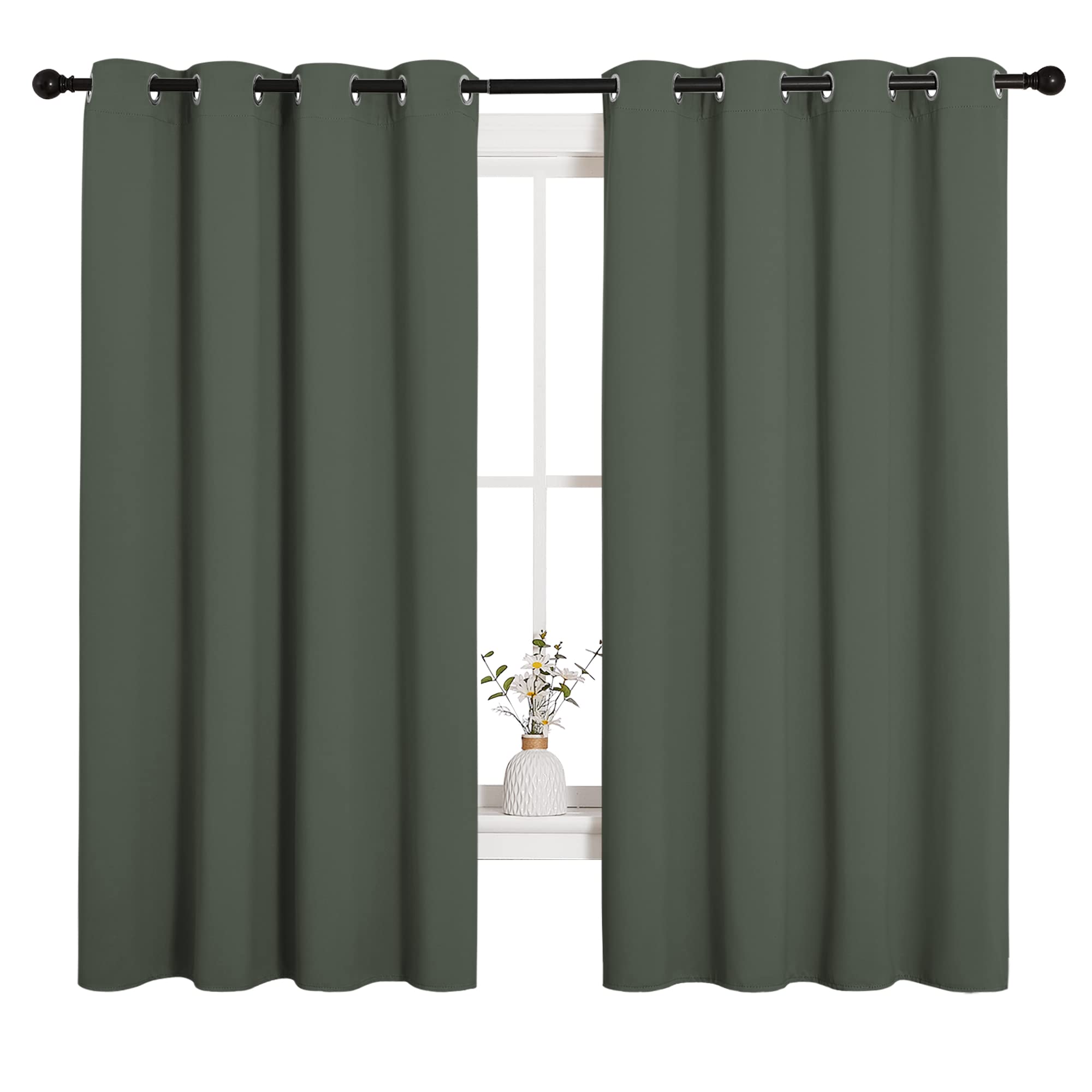 NICETOWN Thermal Insulated Curtains Blackout Draperies, Window Treatment Solid Grommet Room Darkening Drape Panels for Bedroom (Dark Mallard, Set of 2, 55 by 68 inches Long)