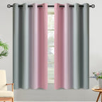 Yakamok Ombre Grey and Pink Curtains for Bedroom, Gradient Room Darkening Curtains 63 inches Long,Grommet Thermal Insulated Light Blocking Window Drapes/Curtain for Living Room,52 x 63 Inch,2 Panels