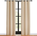 NICETOWN Blackout Farmhouse Curtains, Biscotti Beige, Set of 2, 34 by 80 Inch, Thermal Insulated Solid Grommet Vertical Drapes Room Darkening Window Treatments for Bedroom
