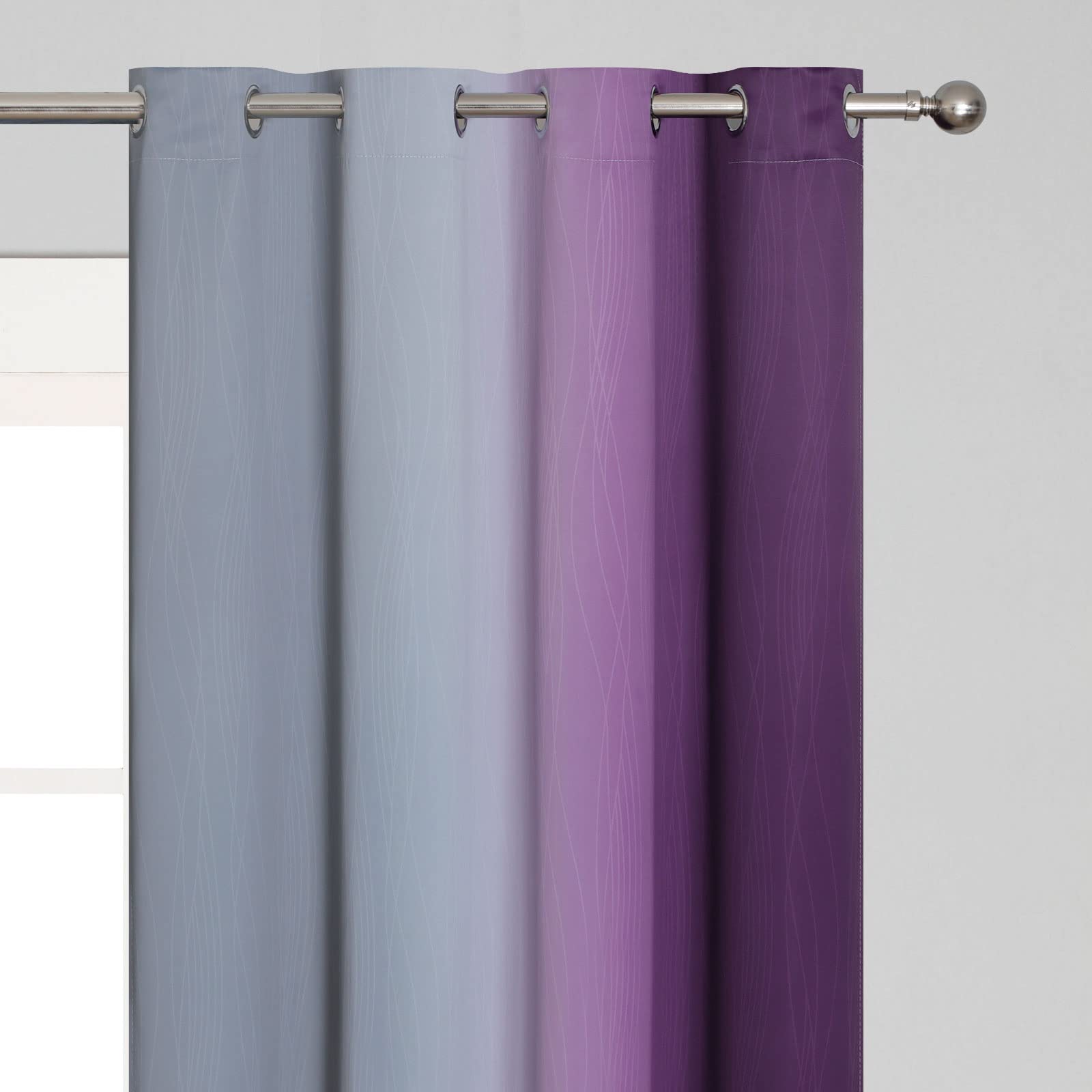 Purple and Grey Ombre Blackout Curtains for Bedroom 52Wx84L Inch 2 Panels