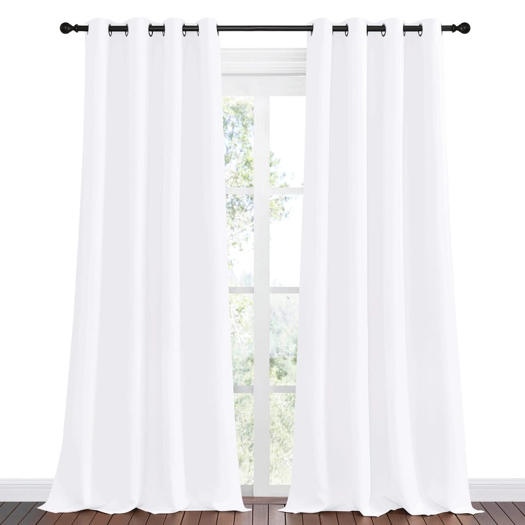 NICETOWN White Curtains for Sliding Door - 55 by 96, 2 Pieces, Blocking Out 50% Sunlight Window Treatment Modern Design Grommet Curtain Panels for Dining Room