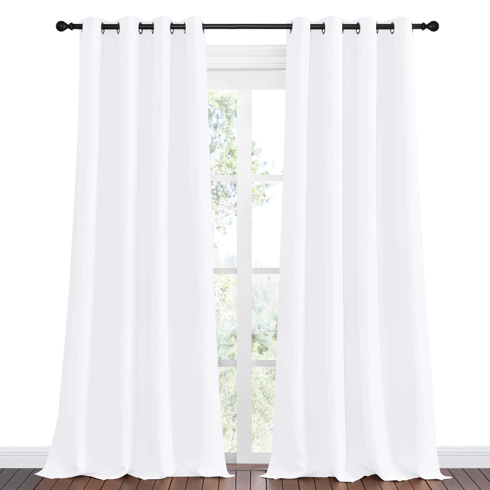 NICETOWN White Curtains for Sliding Door - 55 by 96, 2 Pieces, Blocking Out 50% Sunlight Window Treatment Modern Design Grommet Curtain Panels for Dining Room