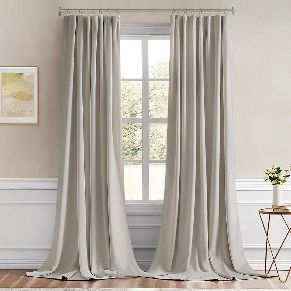 MIULEE Natural Back Tab Blackout Curtains 52x108 Inch Long 2 Panels Set