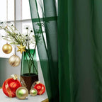SpaceDresser Foliage Green Sheer Curtains 4 Panels Rod Pocket Semi-Sheer Curtain 90 Inches Long Light Filtering Voile Window Drapes for Bedroom Living Room Kitchen, Each 52W x 90L