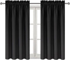 DWCN Blackout Curtains Room Darkening Thermal Insulated Bedroom Curtains Window Treatments, 42 x 45 inches Long, Set of 2 Black Rod Pocket Drapes