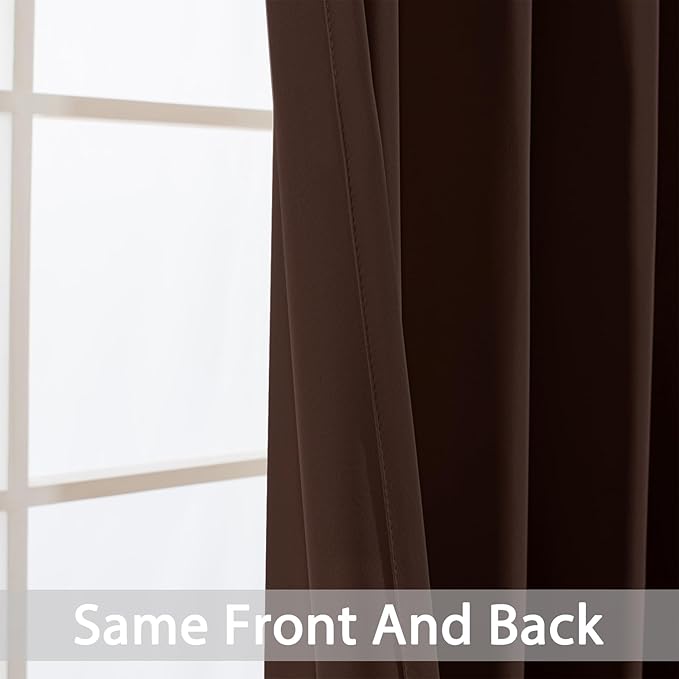 Yakamok Room Darkening Curtains 52x72 inch Long Chocolate Brown-Living Room
