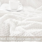 Exclusivo Mezcla Fleece Bed Blanket King Size, Super Soft and Warm Blankets for Couch, Sofa and Bed Waffle Textured, Cozy, Fuzzy and Lightweight (Off White, 90x104 Inches)