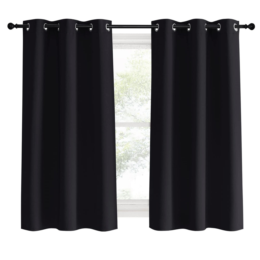NICETOWN Living Room Blackout Curtains and Drapes, 2 Panels, 42 inches Wide by 60 inches Long, Black Solid Thermal Insulated Grommet Blackout Drapery Panels for Window