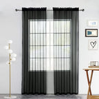 SpaceDresser Sheer Voile Window Treatment Rod Pocket Curtain Panels for Kitchen Bedroom Living Room Drapes Sunlight Filtering Privacy Semi Home Decor Assorted (Black, 52 W x 108 L)