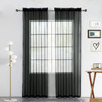 SpaceDresser Sheer Voile Window Treatment Rod Pocket Curtain Panels for Kitchen Bedroom Living Room Drapes Sunlight Filtering Privacy Semi Home Decor Assorted (Black, 52 W x 96 L)