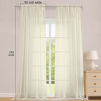 OWENIE Cream Sheer Curtains 120 Inches Long 2 Panels Set, Airy Lightweight Sheer Cream Curtains for Living Room Bedroom, Farmhouse Voile Filmy Rod Pocket Curtains Drapes, 2 Pcs, 59" Wx120 L Inch
