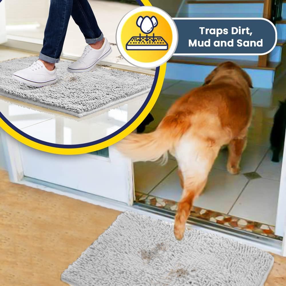 Muddy Mat® | Super Water Absorbent Door Mat Indoor, Microfiber Quick Dry Chenille Entryway Rug, Slip Resistant Front Door Mat, Indoor Mats for Entryway, Machine Washable Pet Rug, White 59"x35"
