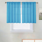 SpaceDresser Basic Rod Pocket Sheer Voile Window Curtain Panels Cyan Blue 1 Pair 2 Panels 52 Width 36 Inch Long for Kitchen Bedroom Children Living Room Yard（Cyan Blue, 52W x 36L）