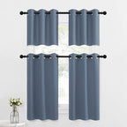NICETOWN Window Short Curtains for Kitchen, Home Fashion Solid Grommet Top Blackout Thermal Insulated Curtain Drapes for Cafe Window, W 42 x L 36-inch 1.2 inches Header, Stone Blue, 2 Panels