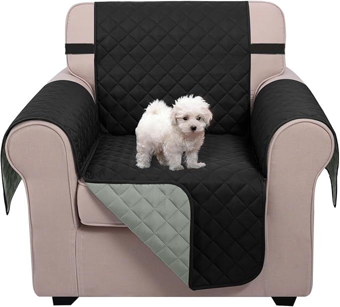 U-NICE HOME Reversible Recliner Chair Covers, Black/Grey