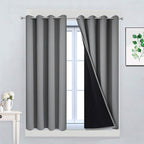 Yakamok Gray 100% Blackout Curtains 45 Inches Long, Full Light Blocking Thermal Insulated Blackout Drapes with Black Liners for Bedroom(Grey, 2 Panels, 52W x 45L)