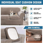 H.VERSAILTEX Modern Velvet Plush High Stretch Sofa Slipcover Furniture Protector Form Fit Luxury Thick Sofa Cover for 3 Cushion Couch, Machine Washable Width Up to 90 Inch (Sofa,Taupe), 4 Piece