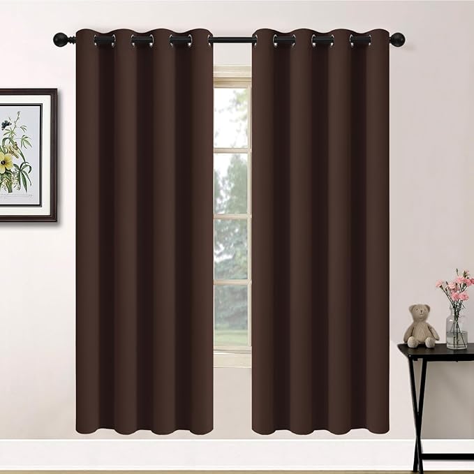Yakamok Room Darkening Curtains 52x72 inch Long Chocolate Brown-Living Room