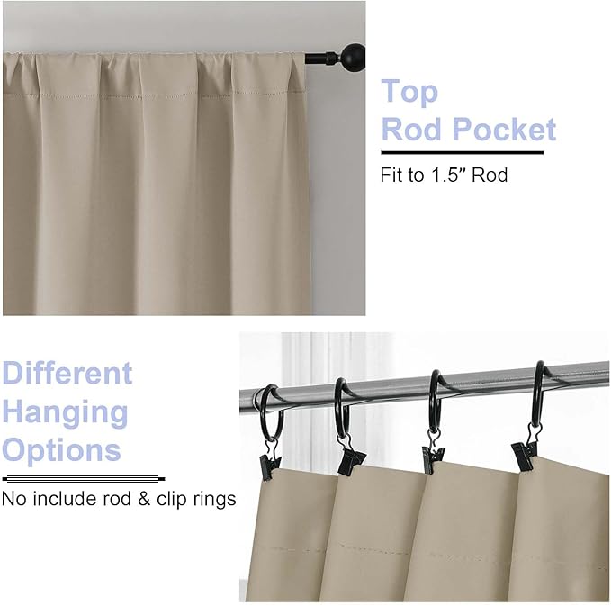Simplebrand Ava Biscotti Beige Short 36 Inches Blackout Curtain 2 Panels Set, Half Window Rod Pocket Privacy Curtain Tiers for Kitchen, Curtains Blackout for Bathroom Shades, W40 x L36 Inch