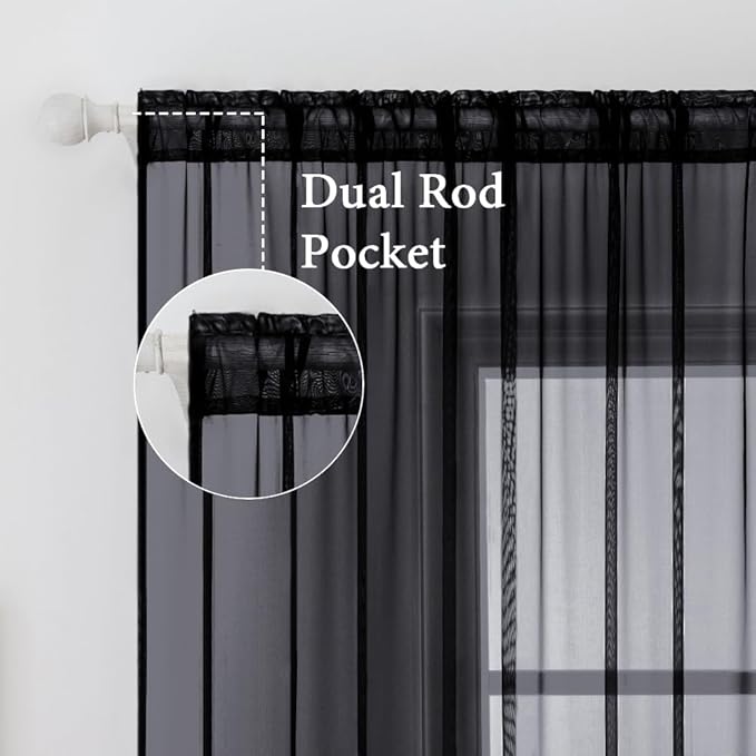MIULEE 2 Panels Sheer Curtains for Living Room 54 X 63 Inches Black