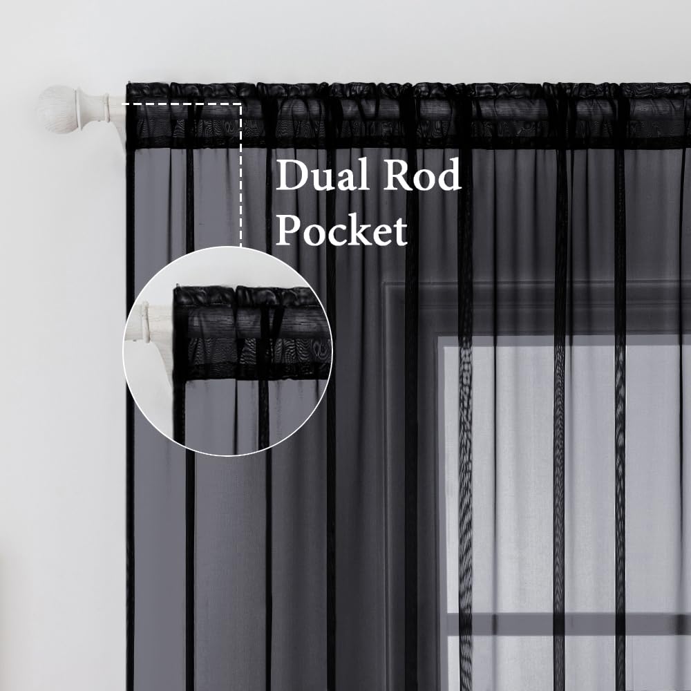 MIULEE 2 Panels Sheer Curtains for Living Room 54 X 63 Inches Black