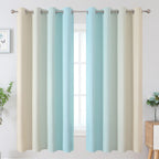 Estelar Textiler Aqua and Beige Ombre Blackout Curtains for Bedroom 63 Inch