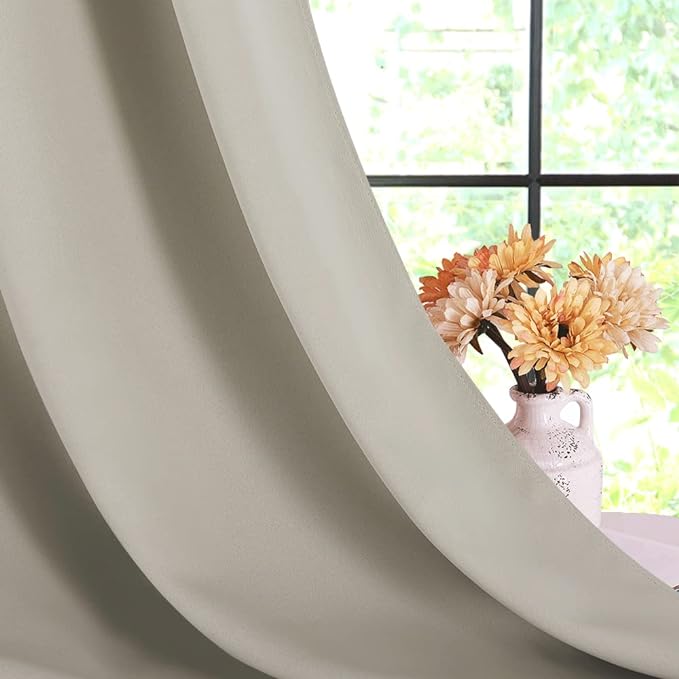 NICETOWN Thermal Insulated Narural Blackout Curtains for Bedroom, Window Treatment Solid Grommet Room Darkening Drape Panels for Bedroom (Set of 2, 70 by 63 inches Long)
